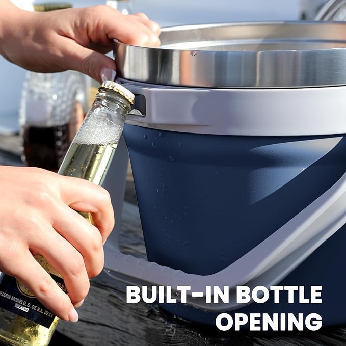 COKTIK 7L Insulated Ice Bucket with Lid，Double Wall Vacuum Stainless Steel Beverage Bucket Keeps Frozen Longer，Holds 6 Longnecks or 3 Bottles of Wine，for Cocktail, Champagne(No Accessories, Navy)