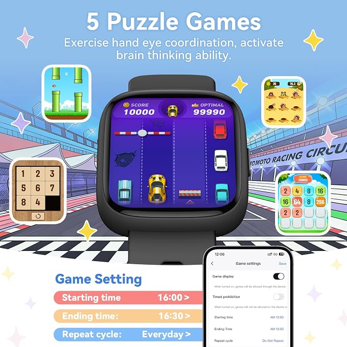 Smart Watch for Kids with Find My, 1.83" Fitness Tracker Watch No APP No Phone Needed, Pedometer, Heart Rate, Sleep Monitor, IP68, Puzzle Games for Girls Boys Teens 5-16, Gift, Black