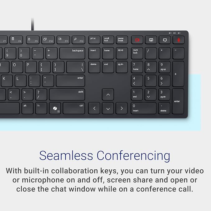 Dell KB525C Wired Collaboration Keyboard - USB-C & USB-A Versatile connectivity, 15 Programmable Shortcuts, Collaboration Keys - Zoom & Microsoft Teams, Copilot Key, Silent Keys - Black