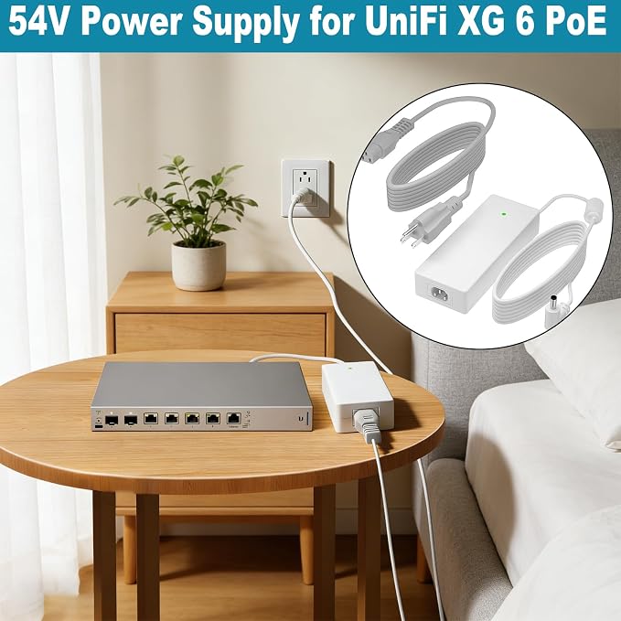 54V 3.9A Power Adapter for UniFi XG 6 PoE,Uacc-Adapter-AC-210W Compatible with Networks UniFi XG 6 PoE (Model US-XG-6POE) 6/8 Port switches Power Cord Charger（White