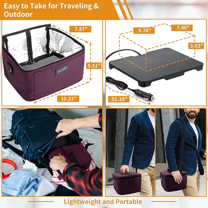 Aotto Heated Lunch Box Food Warmer - 12V/24V 2-in-1 Car Food Warmer with Vehicle Plug - Mini Portable Electric Lunch Box Heater for Men and Women - Reheat & Keep Meals Warm On the Go - Dark Purple