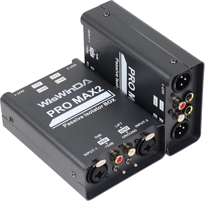 Pro Max2 2Channels XLR/RCA/TS/TRS Passive Hum Eliminator Box for Audio Equipments Ground Loop Isolator Noise Filter for Different Audio Systems Using (WDISO-Pro Max2)