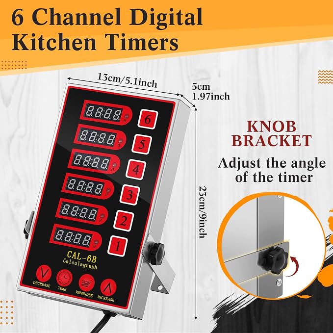 Relaxweex 1 Pack Digital Kitchen Timer, Commercial Cooking Timer with Loud Alarm, Large LCD Display, for Restaurants, Baking, Labs, Multiple Independent Countdown Timers (6 Channel)