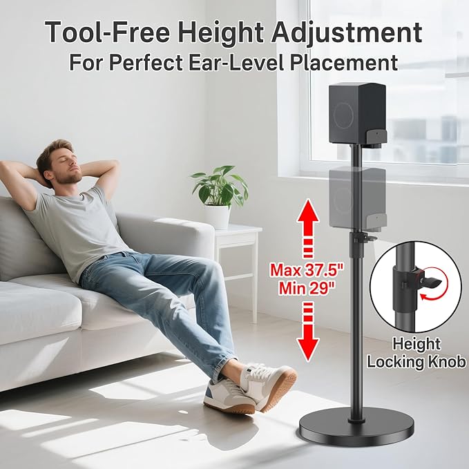 Speaker Stands Pair for Samsung HW-Q990H/Q990F/Q990D/Q930H/Q930F - Height Adjustable Extend 29” to 37.5”, Dual Side Clamp Surround Speaker Stand for Samsung Rear Speaker Stands with Cable Management