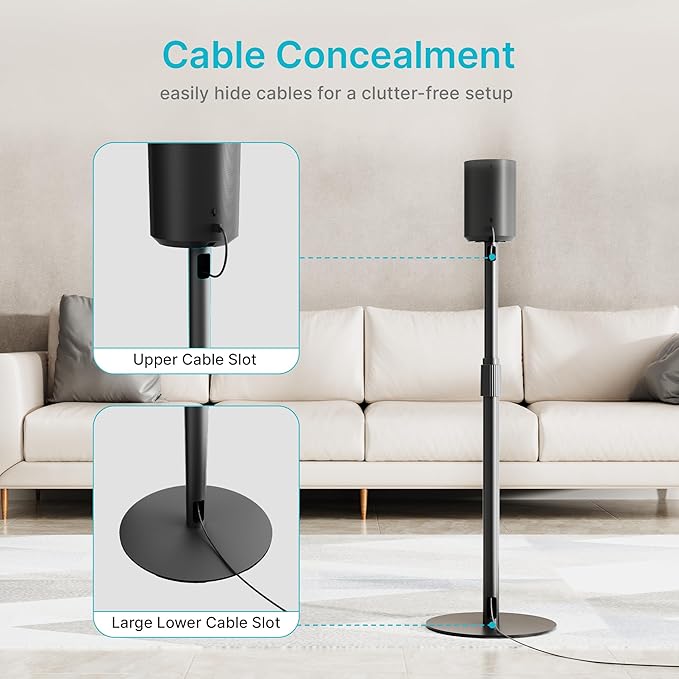 PEGZONE 26.9"-42.6" Height Adjustable Speaker Stands Compatible with SONOS Era 300 and Era 100, Floor Stands with Cable Management, Speaker Mount, Black, 2 Pack (Pair)