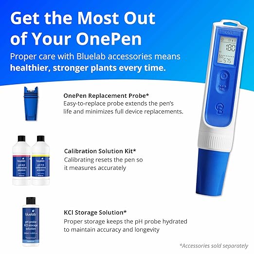 Bluelab OnePen - a 3-in-1 Temperature, EC/PPM and pH Meter, Lightning Fast Readings - Bluetooth Data Sharing & in-App Tracking - Replaceable Probe