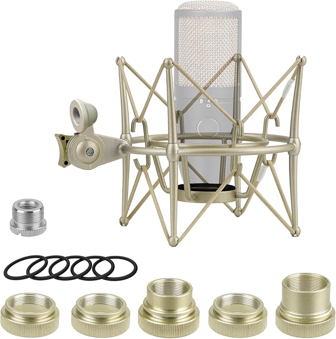 GEEKRIA for Creators Microphone Shock Mount Compatible with AKG P120, P220, Perception 220 P420, P820, P8207, Mic Anti-Vibration Suspension Adapter Clamp Mic Holder Clip (Champagne/Metal)