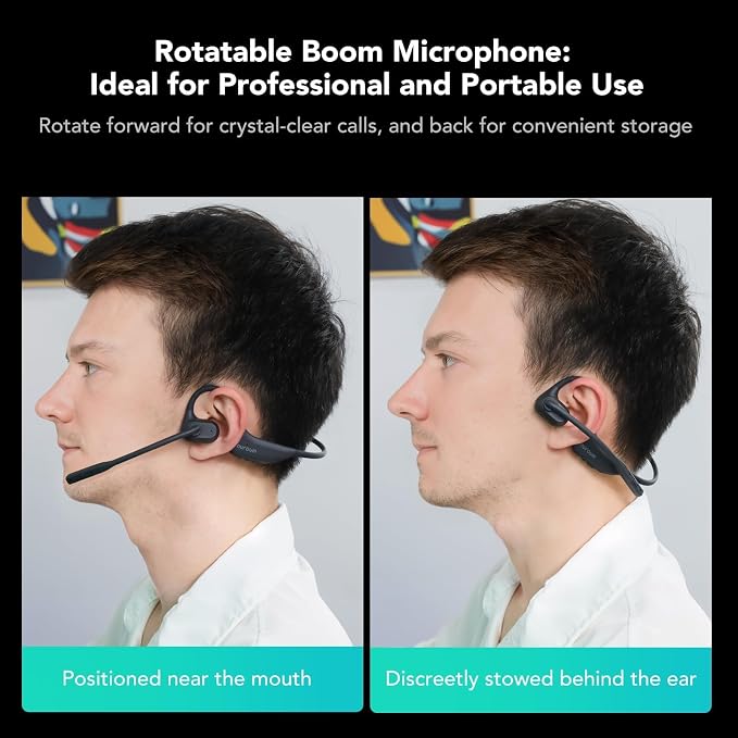 NUROUM OpenEar Pro Headphones with Mic, ENC Noise Reduction Microphone, Bluetooth 5.3 Multi-Point Connection, Sweatproof Wireless Headset for Work, 15H Comfort for Office/Business/Driving/Workout
