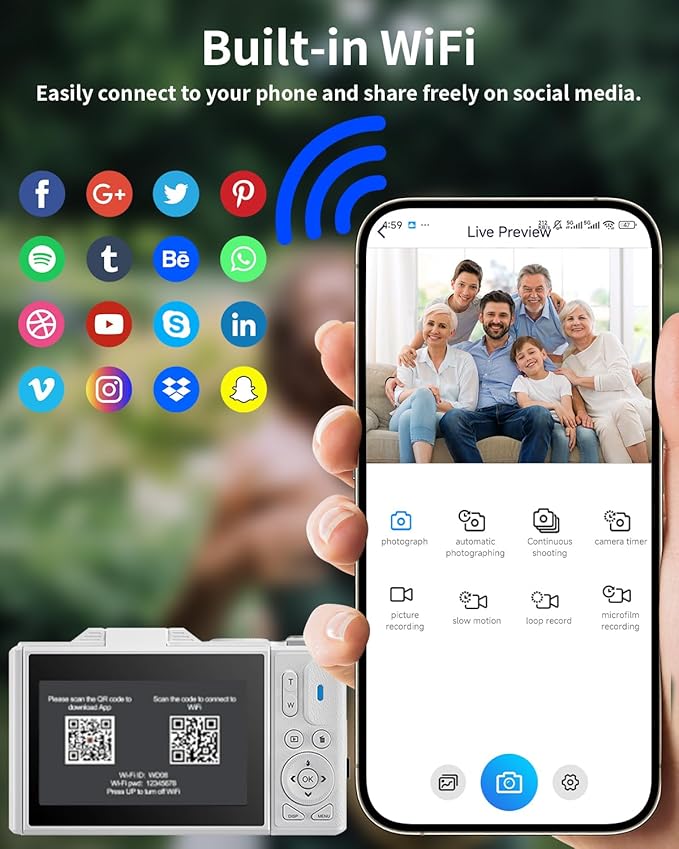 5K Digital Camera for Photography with WiFi, 75MP Ultra HD Vlogging Camera for YouTube with 3" 180° Flip Screen,18X Zoom Autofocus Compact Cameras for Beginners Teens with 64GB SD Card.
