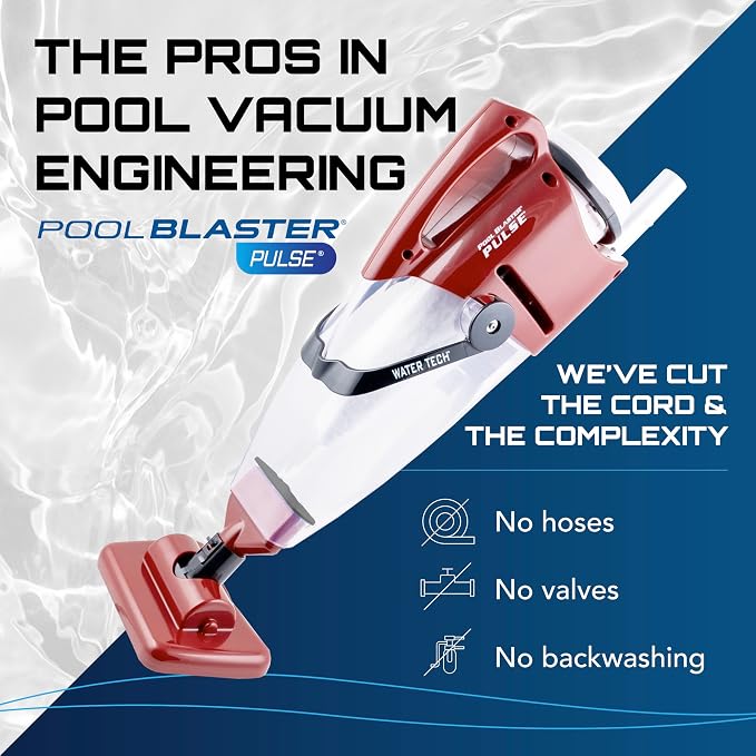 POOL BLASTER Pulse Cordless Pool Vacuum for Above Ground Pool - American-Engineered Hoseless Vac with XL Debris Chamber & 45" Pole - Rechargeable Cleaner with 7.5" Head & 45 Min Runtime
