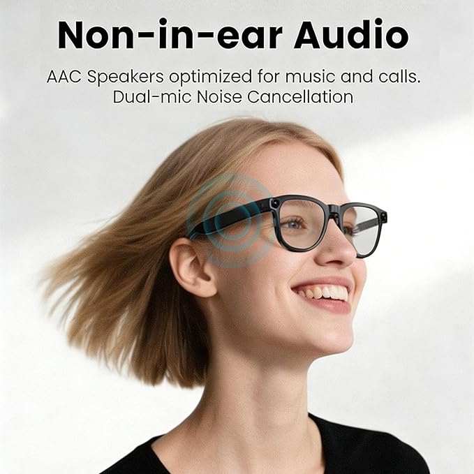 REEDTOCK Smart AI Glasses with Camera, HD 1080P Video Recording, 8MP Bluetooth Camera Glasses, Noise Cancellation, Voice Assistant, Translation, TR90 Frame -for Outdoor, Travel, Vlogging