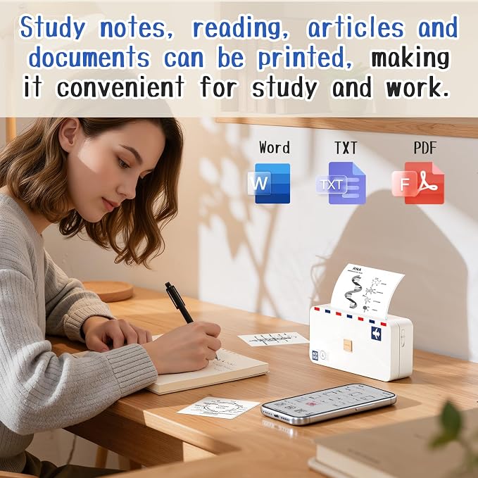 Phomemo Portable Thermal Printer M04AS AI Smart Printer 4 Inch Mini Sticker Printer, Support 15/53/80/110mm Printing Width, 300dpi, Suitable for Labels, Notes, Memo, Chritstmas Gift