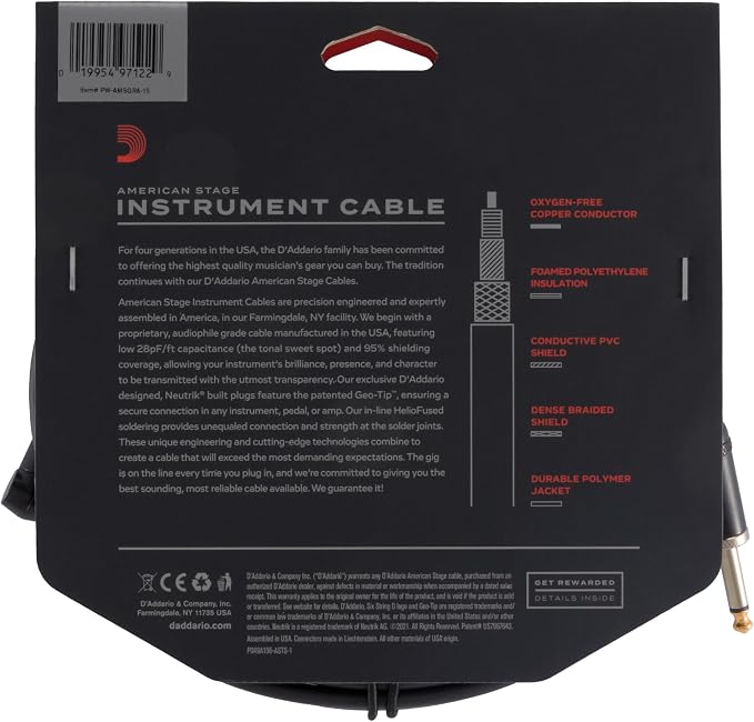 Planet Waves PW-AMSGRA-15 American Stage Instrument Cable