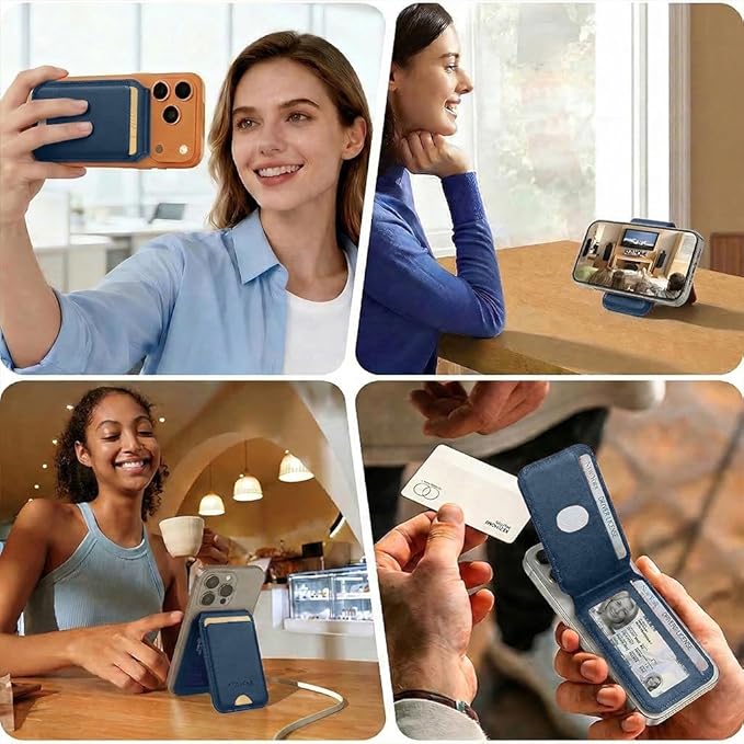 KEZiHOME for MagSafe Phone Wallet, Genuine Leather 5-6 Card Holder[RFID Blocking] with Adjustable Stand, Magnetic Wallet for Men compatible with iPhone 17/16/15/14/13/12 Series (Royal Blue)