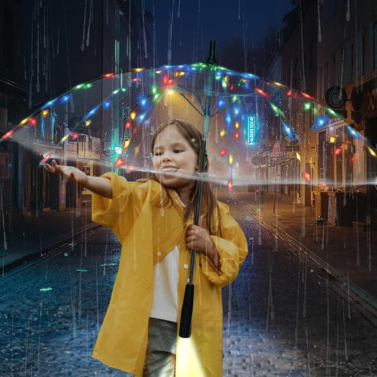 LED transparent luminous umbrella with flashlight creates dreamy atmosphere for you,light up umbrella is suitable for birthday, wedding and Christmas party (Multicolored light)