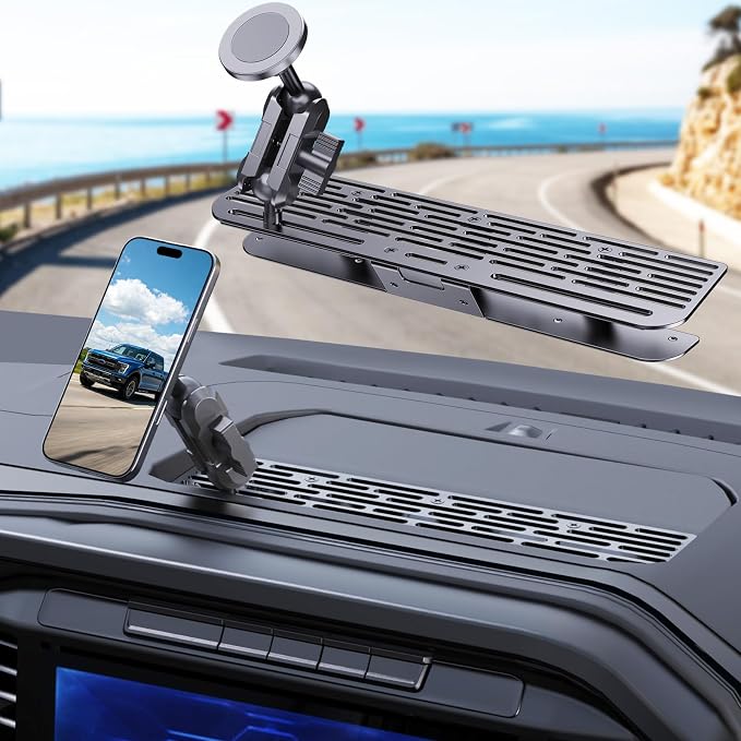 Stainless Steel Phone Mount for 2024+ Ford F150 Phone Holder with Magnetic Heads - All-Metal Shakeproof Dash Mount Install Super Stable - Ford F150 Phone Mount