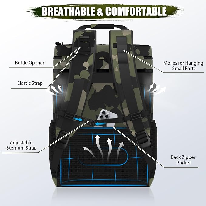 Tactical Backpack Cooler, AYAMAYA Leakproof 40 Cans Soft Cooler Backpack with Handle, Waterproof Insulated Tactical Lunch Box Bag for Work, Beach, Travel, Camping, Picnic, Hiking