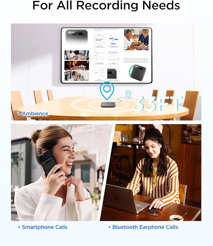 BOYA Notra AI Voice Recorder,3-Mode Capture -Ambient/Phone Call/Bluetooth, AI Transcription&Smart Summary, Support 140+ Languages, 64GB Storage, Magnetic Note Taker for Meetings,Lectures,Interviews