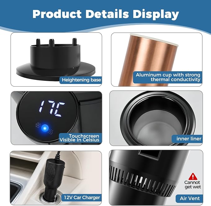 2-in-1 Car Cup Warmer Cooler, Smart Car Cup Mug Holder,Auto Car Cooling and Heating Cup Holder, Car Tumbler Holder Practical,Car Refrigerator Cooler Insulation Drink Cooler Cup (Black)
