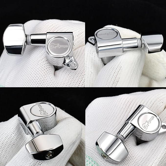 FretJoyB 18:1 Guitar Tuning Pegs 3x3 Standard Guitar Tuners Tuning Keys Replacement for Acoustic or Electric Guitars-Chrome(3 Right+3 Left)