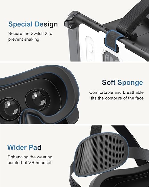 VR Headset Compatible with Nintendo Switch 2 (2025), Switch 2 Virtual Reality VR Glasses with Adjustable HD Lenses and Comfortable Head Strap, Labo VR Kit for Switch 2 Accessories, Black&White