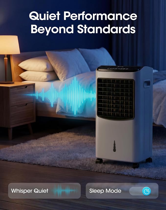 Tehanld Portable Evaporative Air Cooler, 2.4 Gal Swamp Cooler with 4 Ice Packs, 1620 CFM Windowless Room Cooling Fan with 120° Oscillation, 3 Speeds, 16H Timer & Remote for Home, Bedroom