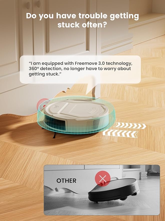 Lefant Robot Vacuum Cleaner M210 Pro,Slim,Quiet,2200Pa Suction,120 Min Self-Charging Robotic Vacuums, Freemove 3.0,WiFi/APP/Alexa,6 Cleaning Modes Ideal for Hard Floors Pet Hair Low Carpet,Champagne