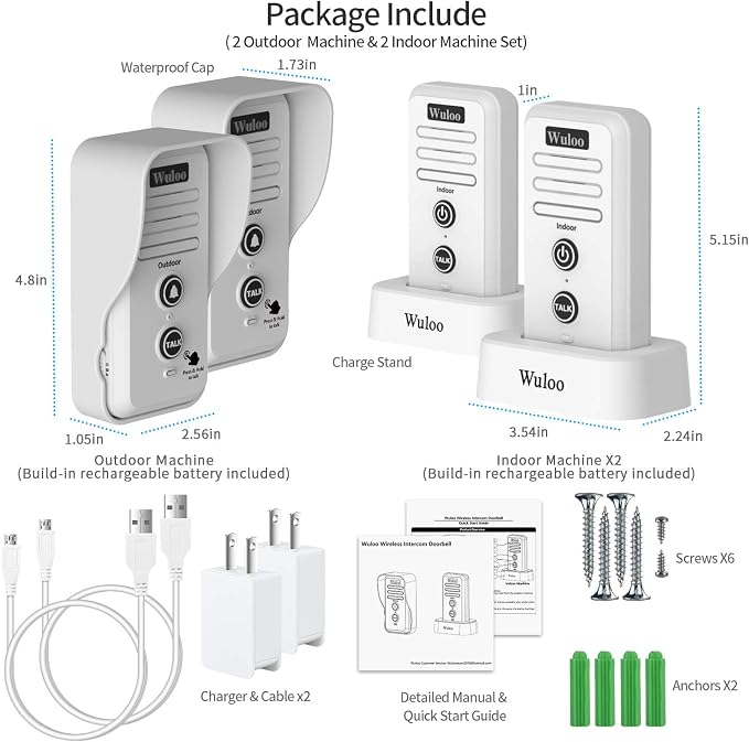 Wireless Intercom Doorbell Chime for Home Intercomunicador (2T2 White) …