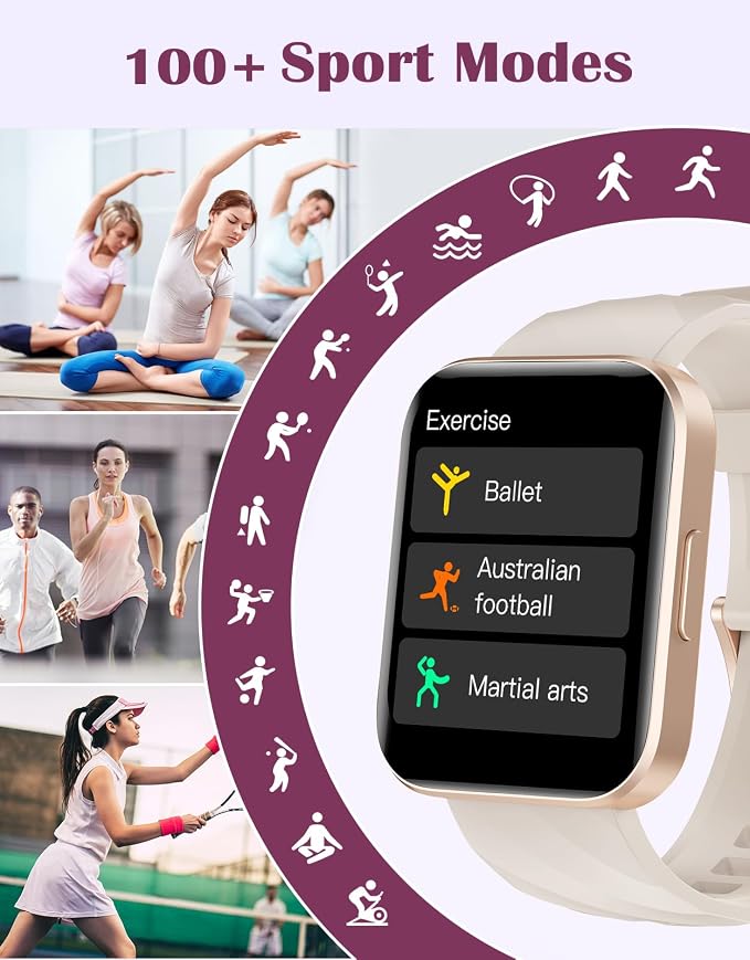 RUIMEN Smart Watches for Women Men (Answer/Make Calls) Compatible with iPhone/Android Phones, 1.85" HD Screen Fitness Tracker Heart Rate Monitor 100+ Sports Tracker Watch Waterproof (Milky White)