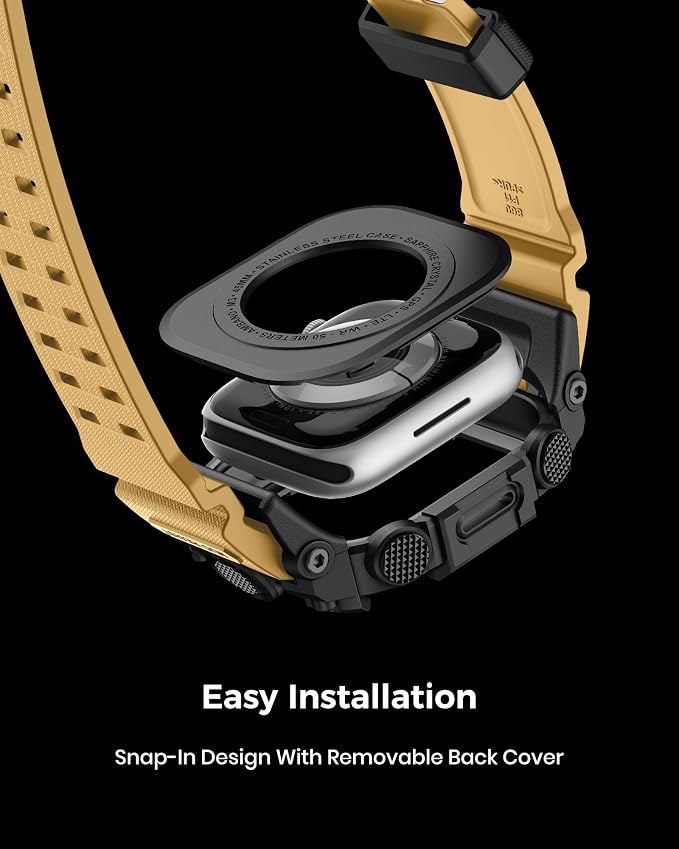 amBand Rugged Case with Band for Apple Watch 45mm, Compatible with Apple Watch (iWatch) Series 9/8/7, Military Grade Shockproof Bumper Cover, Tactical Band for Men, Sand Beige