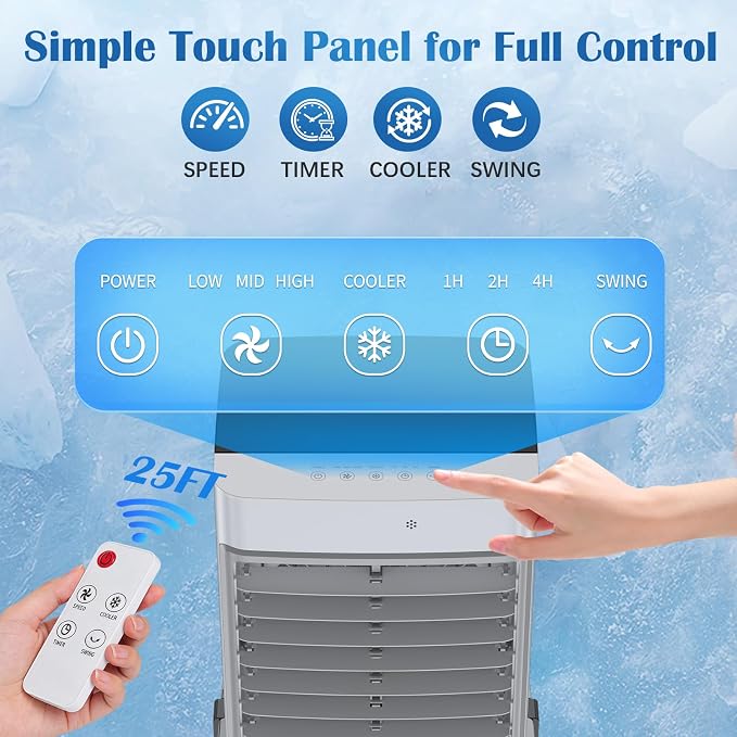Swamp Cooler, [8GAL|2237 CFM] Portable Air Conditioners, 2 Modes 3 Speeds Portable AC Blow Cold Air, 120° Swing & 7H Timer, 30H+ Cooling, Windowless Air Conditioner w/Remote for Room, Office, Patio