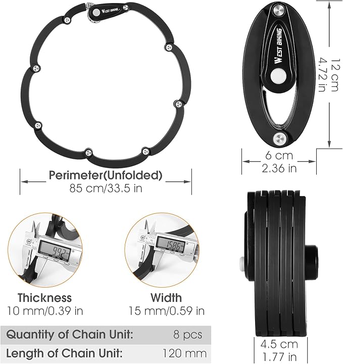 Bike Locks Heavy Duty Anti Theft Bicycle Lock Folding 4-Digit Level 6, Security Chain FoldyLock with Bracket, 2.8 FT Strong Foldable Lock