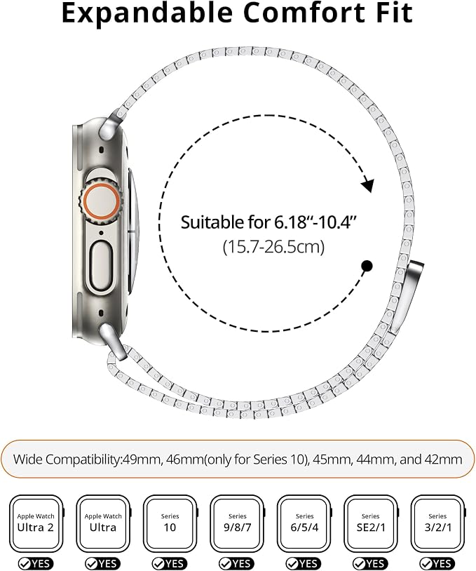 LULULOOK Milanese Mesh Loop Compatible with Apple Watch Band 49/46/45/44/42/41/40/38mm for Men Women, Stainless Steel Magnetic Buckle Strap for iWatch Ultra 3/2 Ultra Series 11 10 9 8 7 6 SE 5 4 3