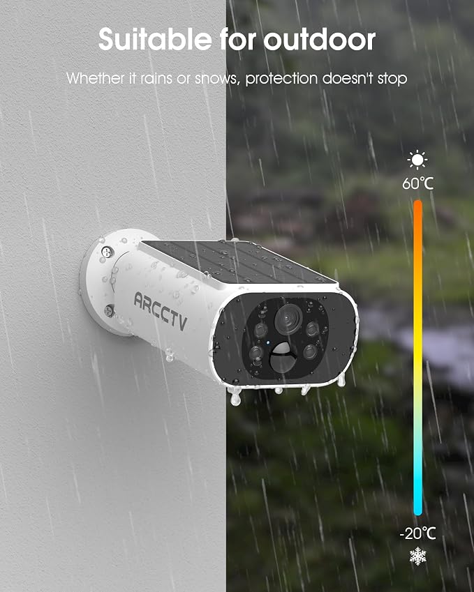 ARCCTV Solar Security Camera Outdoor Wireless, 4MP Battery Powered Home Surveillance Camera with Embedded Solar Panel, PIR Motion Sensor, 2.4G/5G Dual Band WiFi (2 Pack)