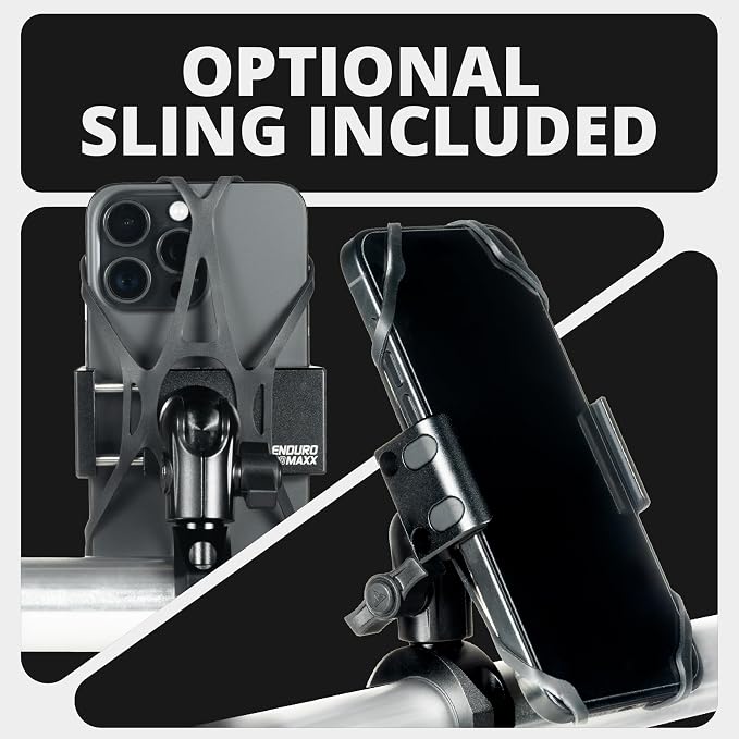 Tackform Black Motorcycle All Metal Phone Mount - 20MAXX Spring Cradle | Universal Clamp Fits 1-1/4" to 1-1/2" Handlebars | Aluminum | Compatible with iPhones, Galaxy Devices, More | Short Reach Arm