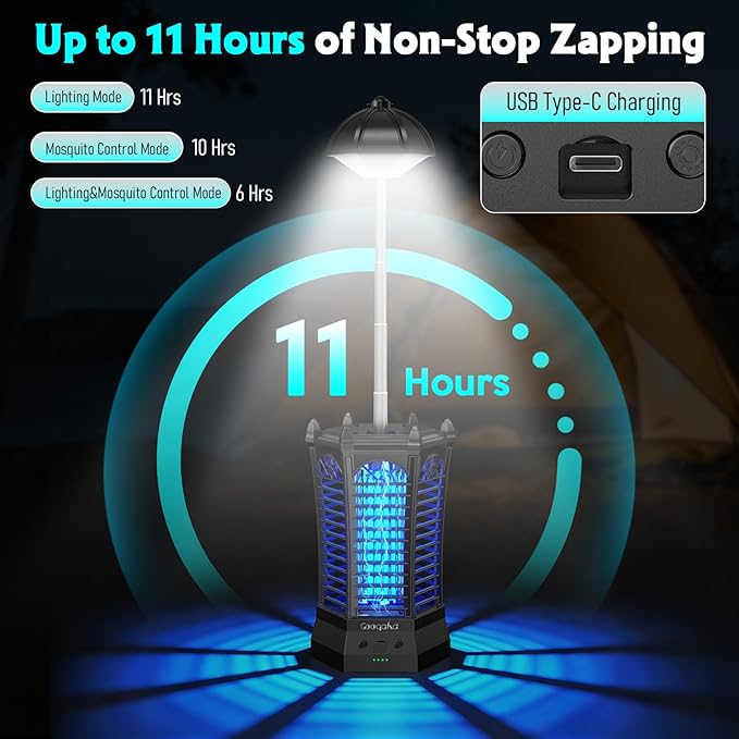 Bug Zapper Outdoor 2026, Portable Electric Mosquito Killer with Camping Light, Cordless USB Rechargeable Bug Zapper Fly Zapper Trap for Fishing, Hiking, Camping, Patio, Home