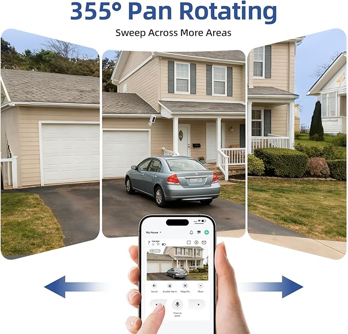 Security Cameras Wireless Outdoor 355° Pan Rotating 2K Color Night Vision Cameras for Home Security WiFi Battery Outdoor Camera Motion Detection 2-Way Talk IP65 Spotlight Siren SD/Cloud Storage 2 Pack