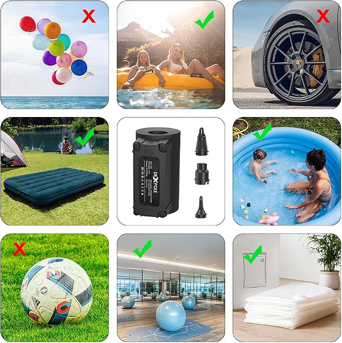 Electric Air Pump, Portable Air Pump for Inflatables, Rechargeable Pumps with Nozzles for Air Mattress,Swimming Rings,Padding Pools