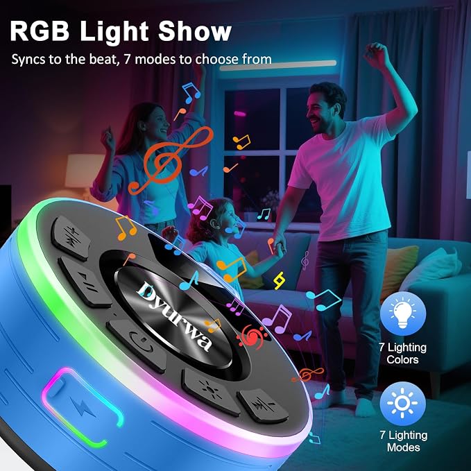 Bluetooth Shower Speaker, Waterproof Shower Speaker Bluetooth 5.3 Loud Clear Sound with Suction Cup, Built-in Mic, Digital Display/RGB Lights, IPX7 Bathroom Speaker for Outdoor/Pool/Beach/Party/Gift.