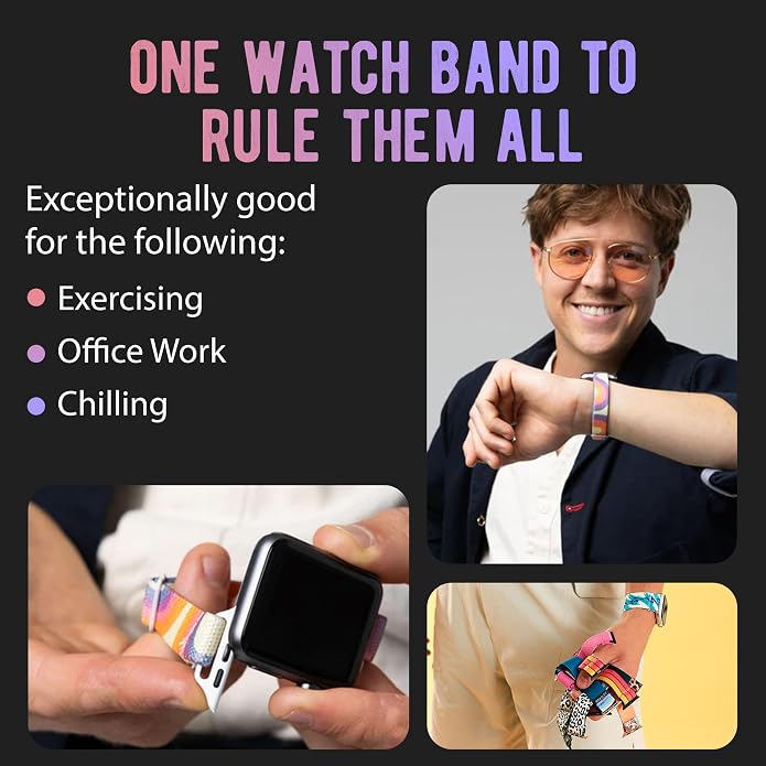 Braxley Bands for Apple Watches - Stretchy and Washable - Adjustable with Apple Watch Bands for Women & Men - Compatible with Apple Watch Series SE Ultra 9 8 7 6 5 4 3 2 1