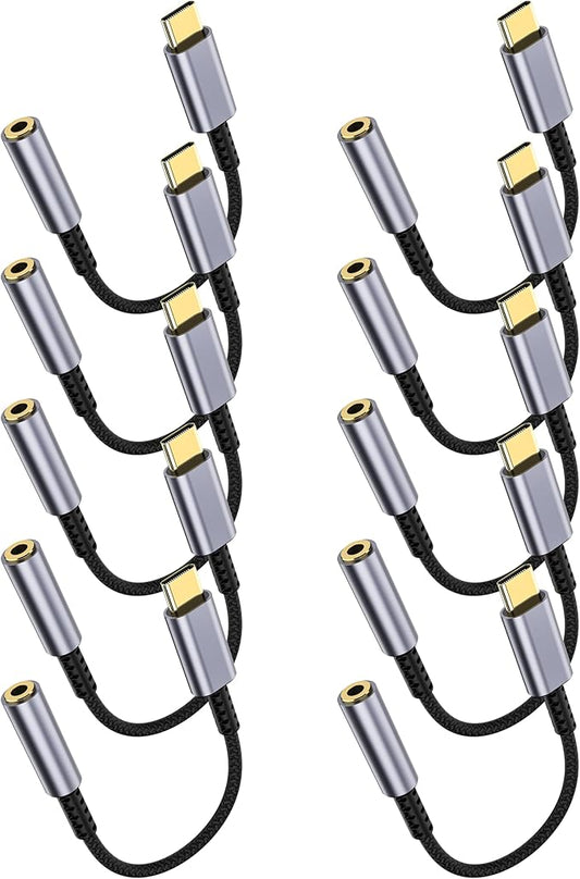 10 Pack USB C to 3.5mm Headphone Jack Adapter – HiFi Audio Dongle, Type C to Aux Female Cable Cord Compatible with iPhone 17/16/15 Pro Max, Samsung S25/S24/S23, iPad Pro, Pixel, MacBook