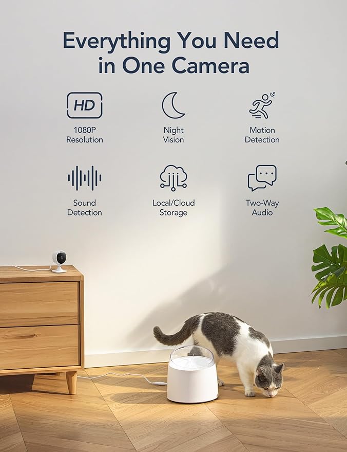 GNCC 2.4GHz Indoor Security Camera, 1080P Home Camera for Pet Monitoring, Motion Detection, Two-Way Audio, IR Night Vision, Easy Install, Cloud Storage Subscription Required, No 5GHz Support(1-Pack)