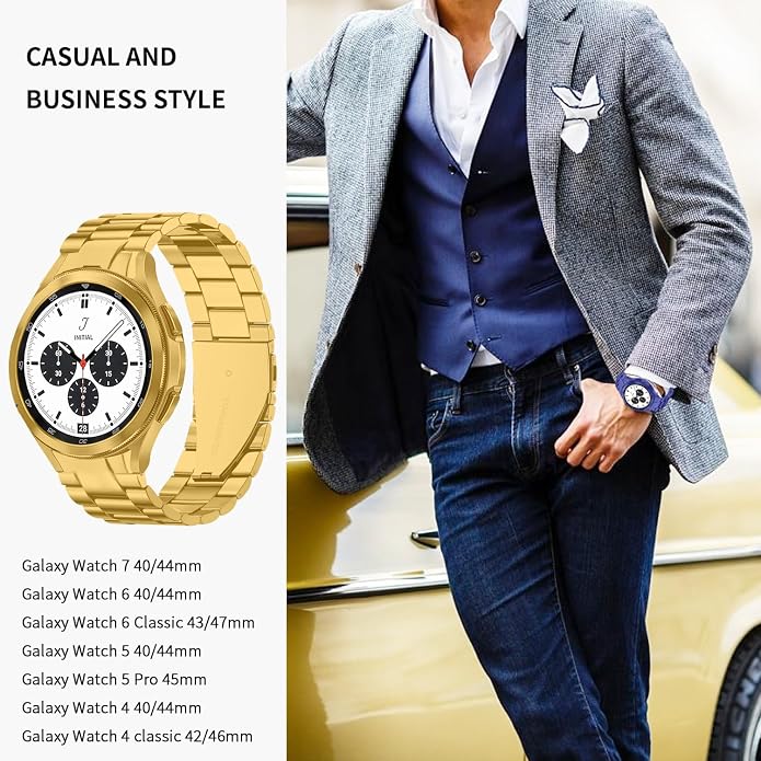 GOLDTOLUCK No Gap Stainless Steel Band Compatible with Samsung Galaxy Watch 8 7 6 5 4 Classic FE Pro Ultra 40mm 44mm 46mm 43mm 47mm 45mm 42mm Replacement Men Women Milanese Metal Elegant Casual