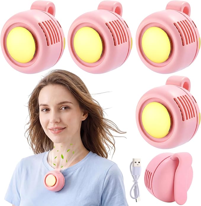 4 Pack 360° Portable Silent Mini Bladeless Electric Fan, Small Fan Clip on for Shirt & Waist, 3 Speeds Rechargeable Whirlwind Cooling Fans for Outdoor Travel Office(Pink)