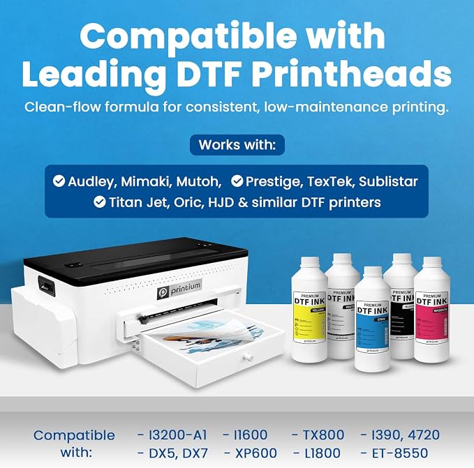DTF Ink Cyan 33.8 fl oz (1000ml) | High Opacity Clog-Free Formula | Compatible with ET8550 L1800 XP600 I3200 4720 XP15000 & All Printheads | Reliable Color Accuracy & Smooth Flow