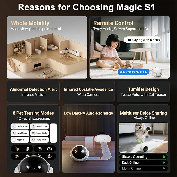 Robot Camera on Wheels,1080P Movable Indoor Camera with Remote Interaction, 2 Way Talk, Night Vision, Motion Detection, Auto Recharge, APP Control Home Security Cam for Pet, Elderly, Baby