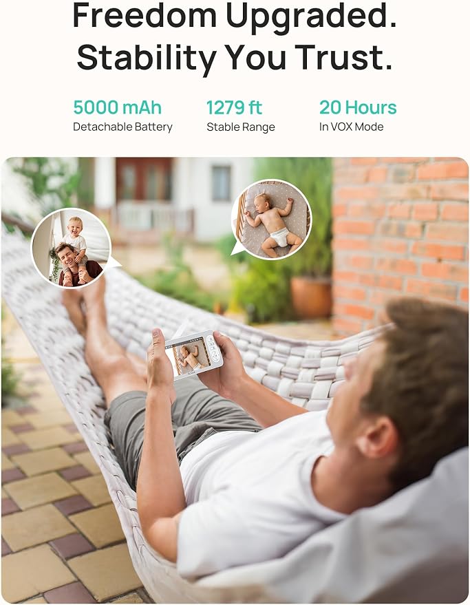 Dr.Care LumiView Plus Smart WiFi Baby Monitor with Clip Mount - 5.5" 1080P Split Screen & 2K Camera, Privacy Mode, Cry & Motion Alerts, 5000mAh Removable Battery, RGB Night Light, HD Night Vision