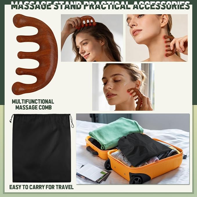 Massage Headrest for Bed with Scalp Massager Storage Bag, Adjustable Home Bed Massage Head Holder for Sleeping Mattress, Massage Face Cradle Face Down Pillow
