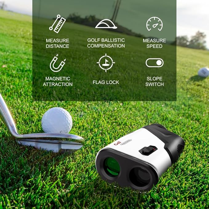 Golf Rangefinder with Slope and Pin Flagpole Lock Vibration, 1200 Yards Range Finder, External Slope Switch, Golf Tournament Legal, Rechargeable Battery, Magnetic Stripe, 6X Magnification