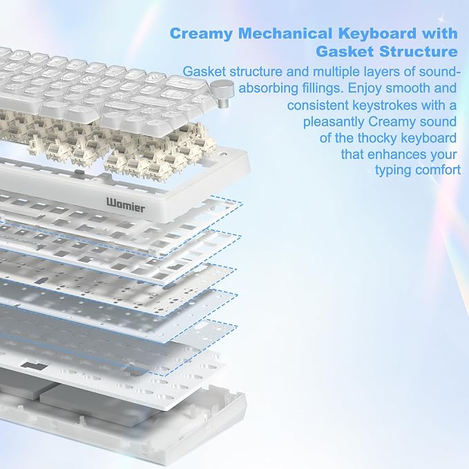 Womier 60% Keyboard Gaming, Wireless Mechanical Creamy Keyboard with QMK/VIA, Topographic Hot-Swappable BT5.0/2.4G/USB-C RGB Key Board Double-Layer Clear Keycaps for Mac/Win/Gaming (Q61 V2)